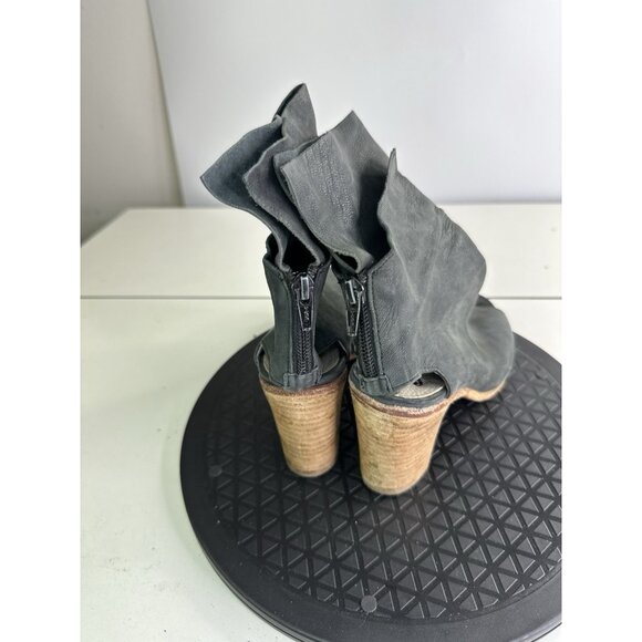 Free People Golden Read Peep Toe Leather Boots Dark Gray Sz 38 / 8 US - Picture 8 of 13